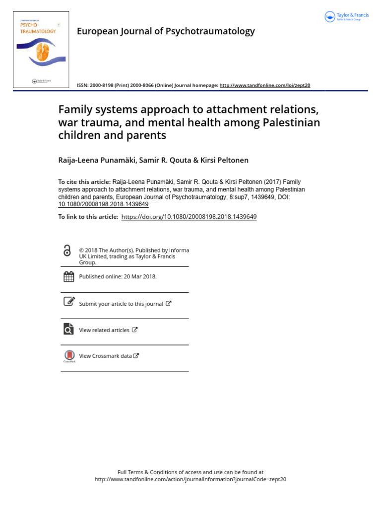 Family Systems Approach To Attachment Relations, War Trauma, and Mental