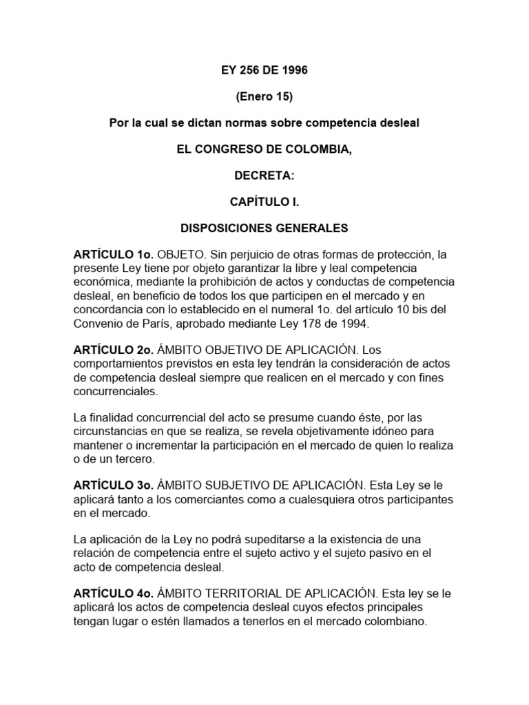Ley 256 de 1996 Competencia Desleal | PDF
