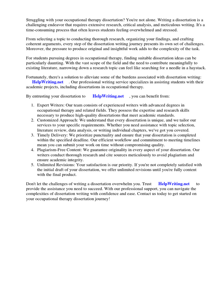 Occupational Therapy Dissertation Ideas PDF Occupational Therapy