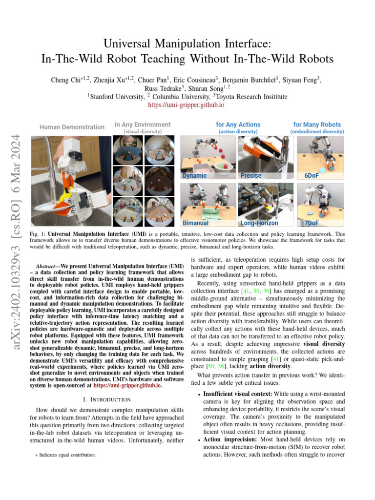 Universal Manipulation Interface | Download Free PDF | Camera ...