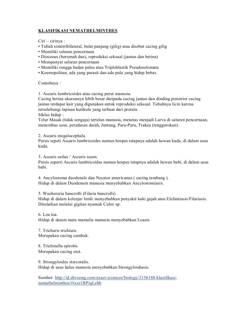 Klasifikasi Nemathelminthes