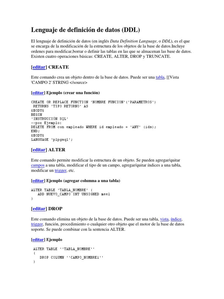 Comandos DDL en Lenguaje SQL | PDF | SQL | Herramientas de programación
