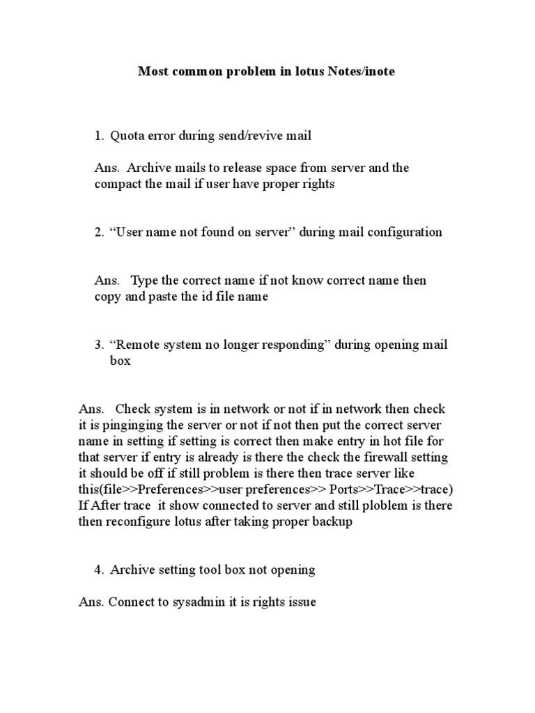 Common Error in Lotus Notes | PDF