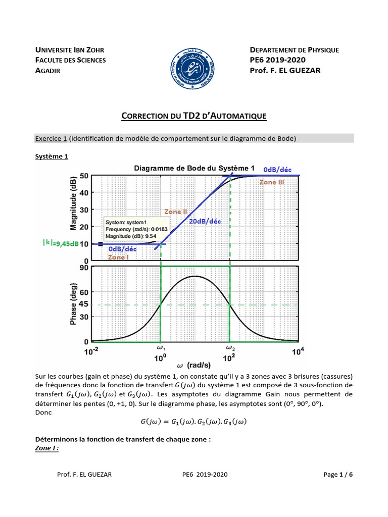 Correction TD2 Automatique - Prof. F. El Guezar | PDF ...
