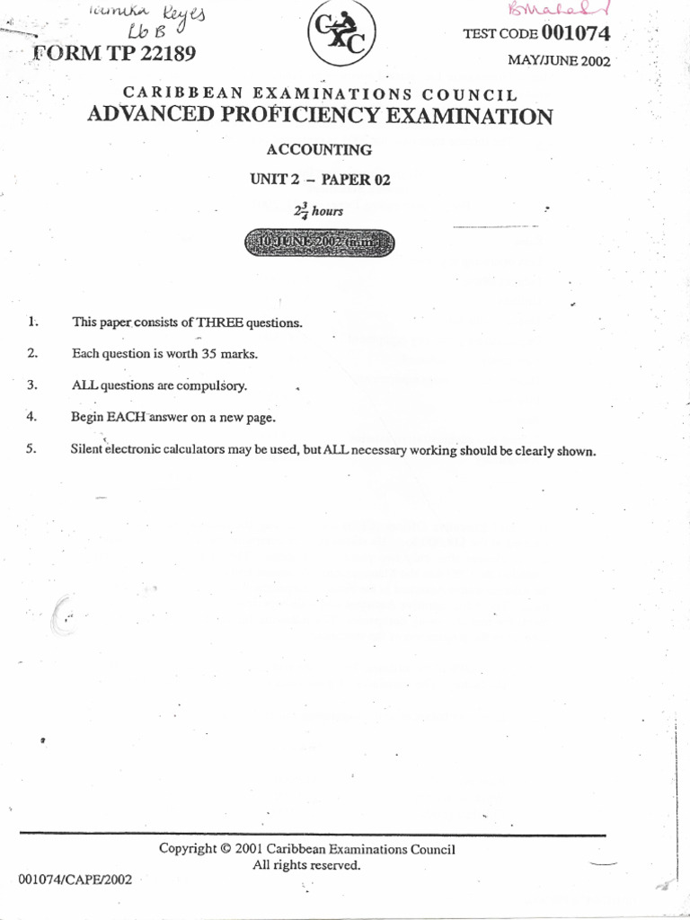 CAPE Accounting 2002 U2 P2 | PDF