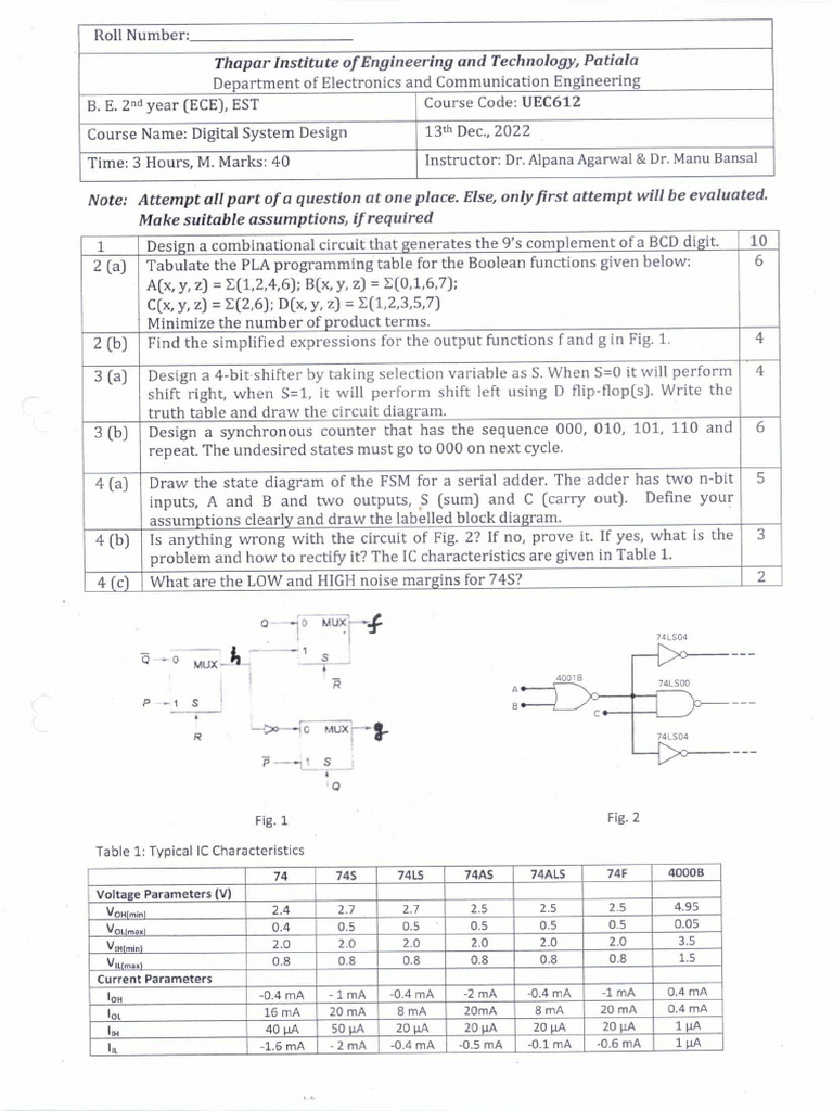 UEC612 Digital System Design Exam | PDF | Electrical Circuits ...