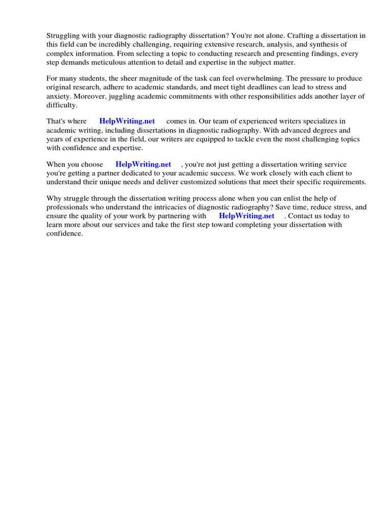 Diagnostic Radiography Dissertation Examples PDF Radiology