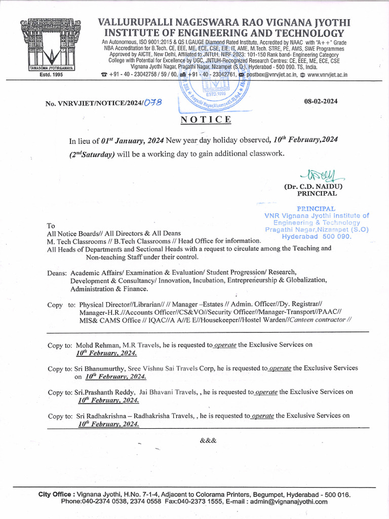 2ND Saturday Working Circular 10feb2024 | PDF