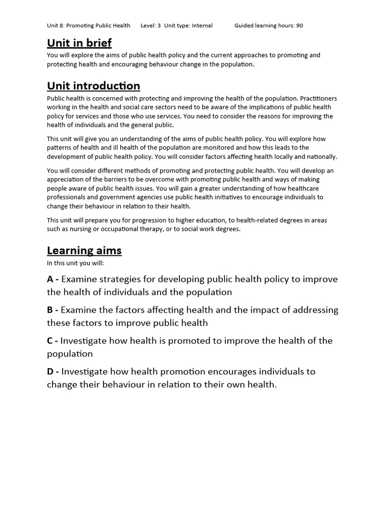Specification Student Pdf Public Health Learning