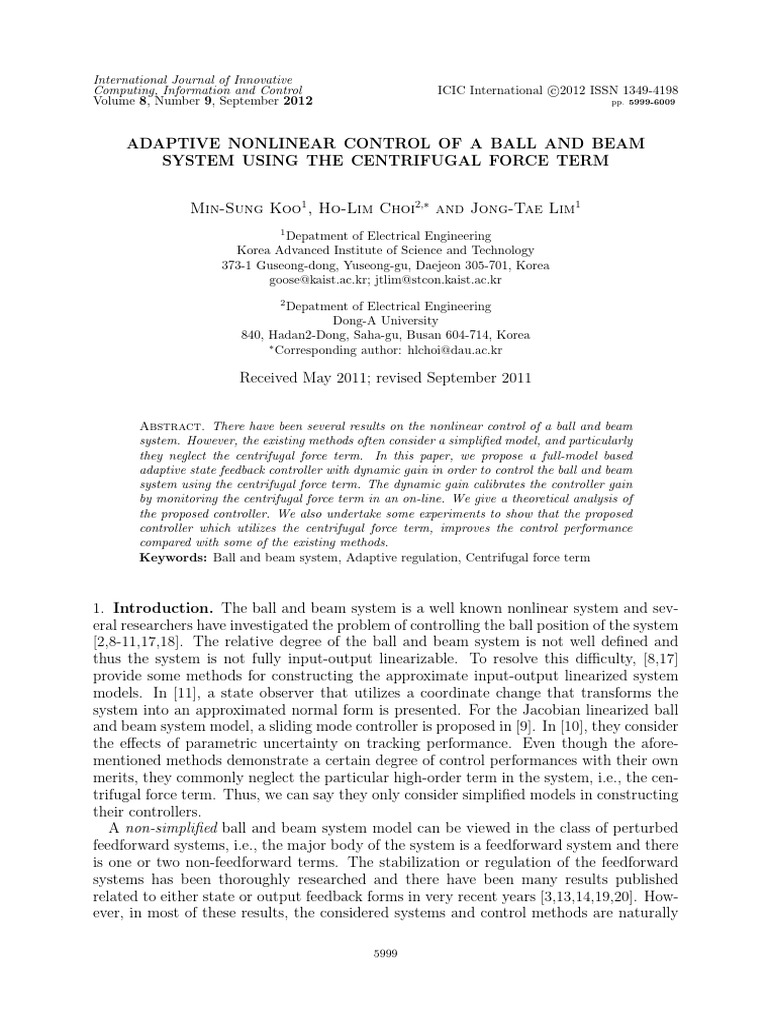Adaptive Nonlinear Control of A Ball and Beam System Using The ...