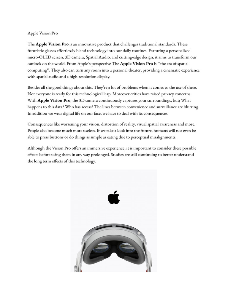 Apple Vision Pro: Benefits and Concerns | PDF
