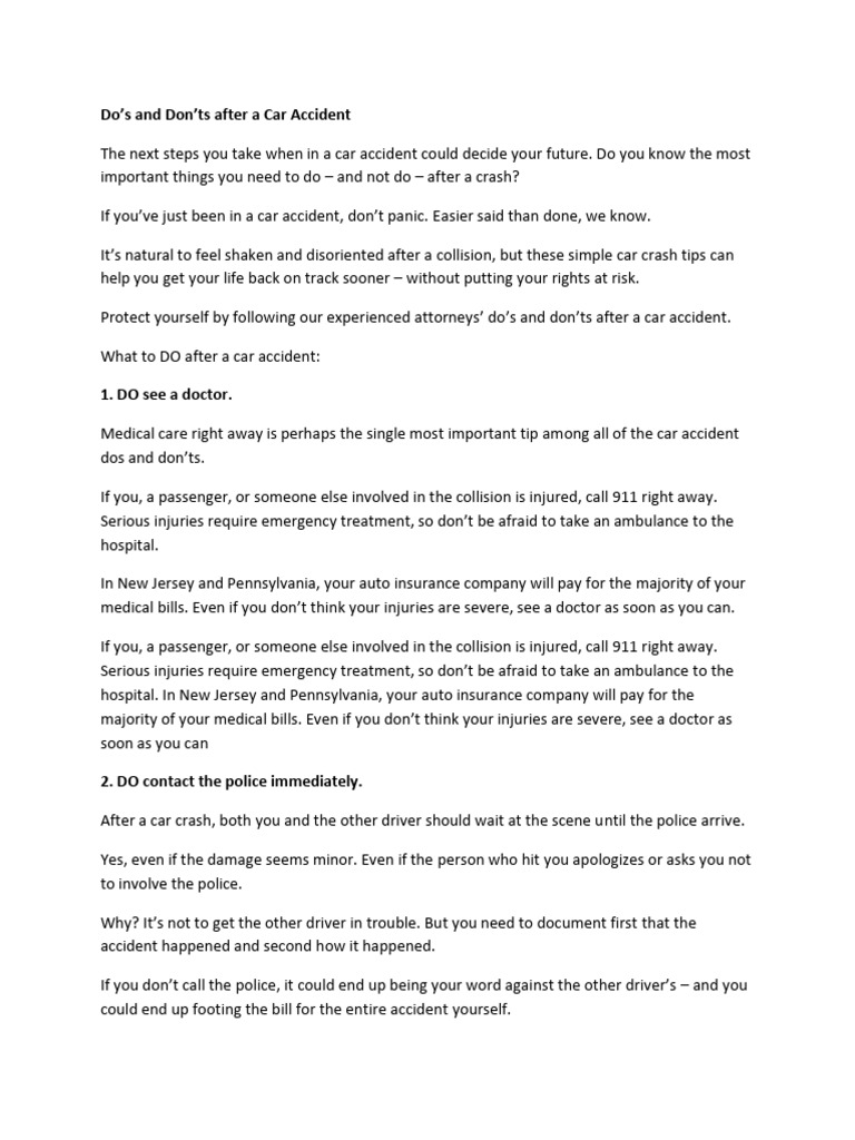 Do's and Don'ts After A Car Accident | PDF | Traffic Collision | Insurance