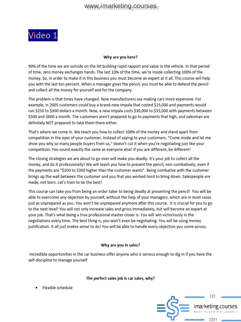 01 Elite Closing And Negotiation Handout The Elliott Group Pdf