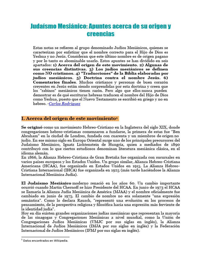 Judaísmo Mesiánico: Origen y Creencias | PDF | Nuevo Testamento | Biblia