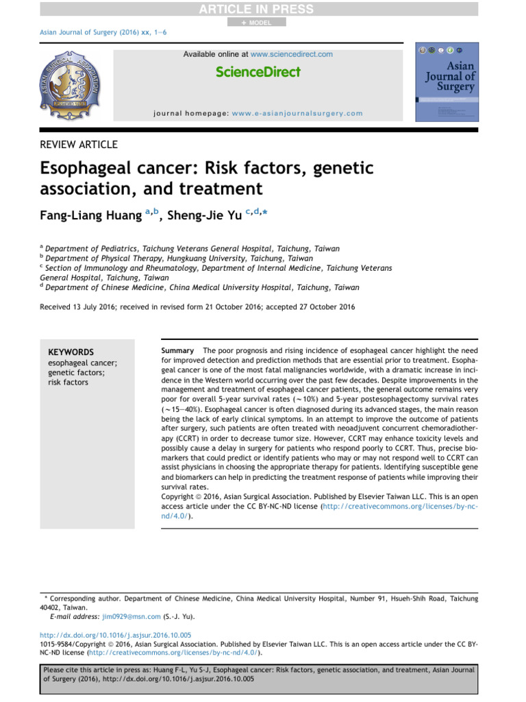 Esophageal Cancer Risk Factors Genetic Association 2016 Asian Journal ...