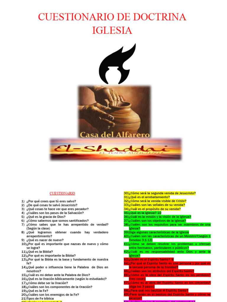 Cuestionario sobre Doctrina Cristiana | PDF | Jesús | espíritu Santo