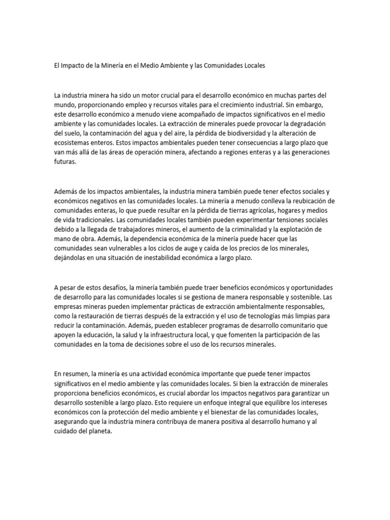 El Impacto de la Minería en el Medio Ambiente y las Comunidades Locales ...