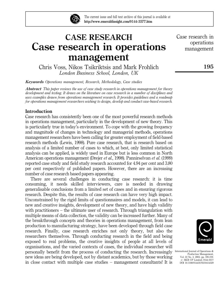 case research in operations management voss