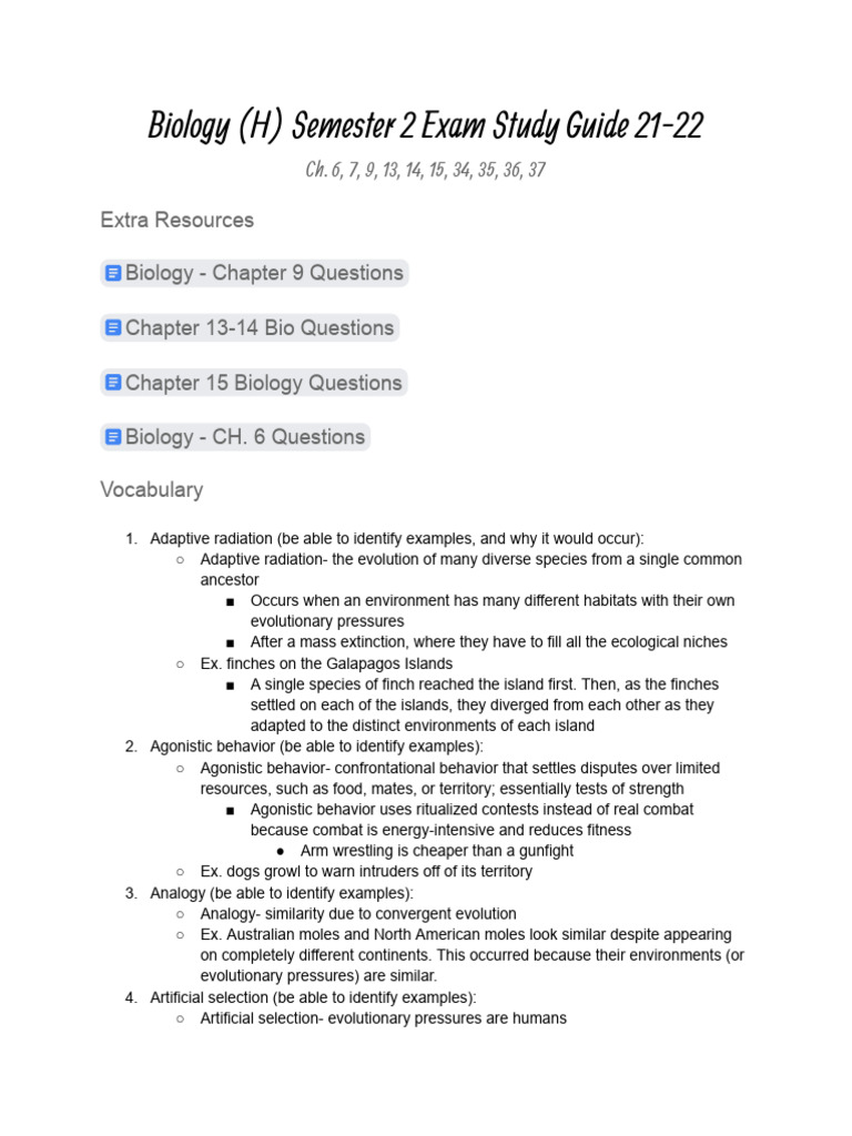 Biology 1 H - Sem 2 Study Guide | PDF | Social Science | Home & Garden