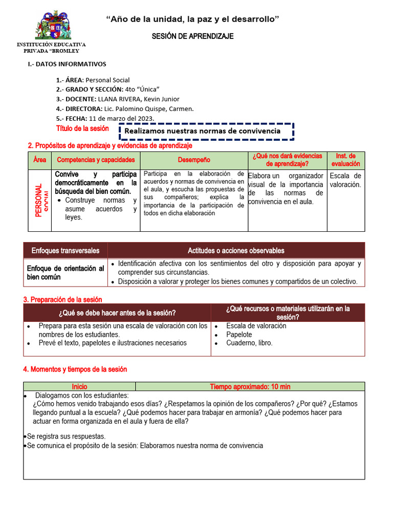 Normas de Convivencia en 4to Grado | PDF | Salón de clases | Aprendizaje