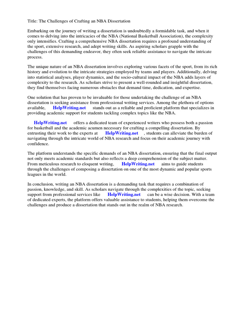 Nba dissertation pdf expert