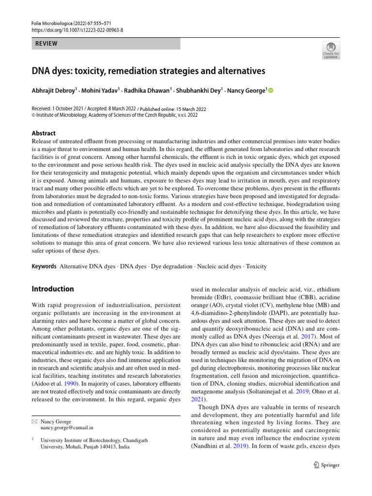 Dna Dyes Toxicity Remediation Strategies And Alternatives Pdf