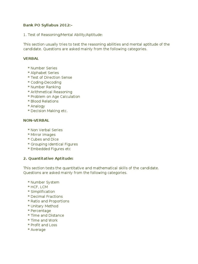 Bank PO Syllabus 2012 | PDF | Reason | English Language