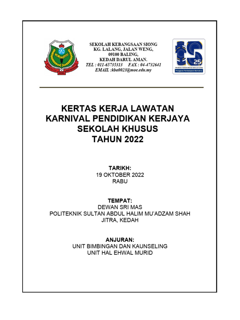 Kertas Kerja Program Pendidikan Kerjaya Sekolah Khusus 2022 | PDF