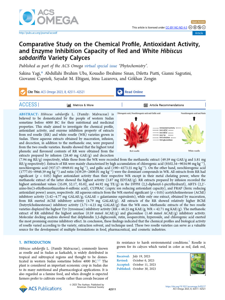 Hibiscus sabdariffa: Chemical & Bioactivity Study | PDF | Phenolic ...