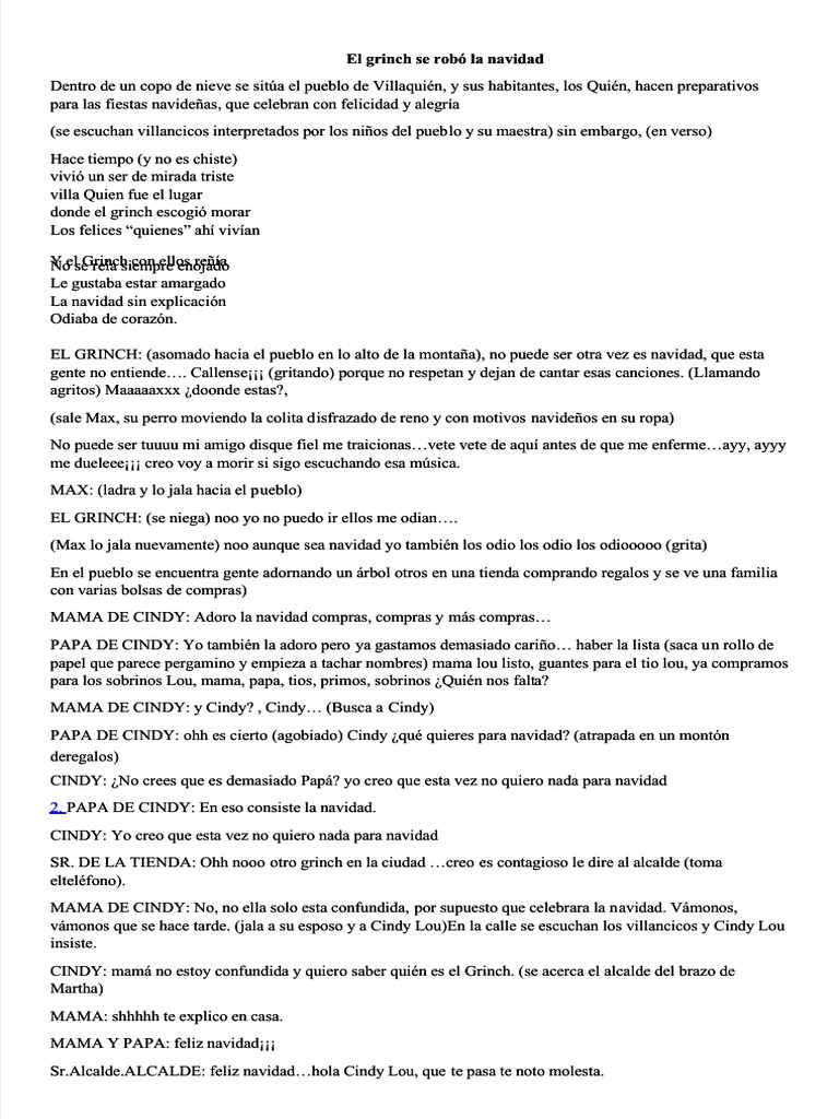 Libreto El Grinch Obra de Teatro en Ingles | PDF