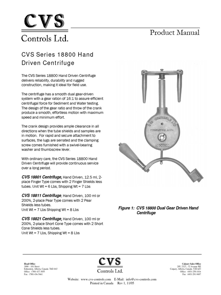 CVS Series 18800 Hand Driven Centrifuge | PDF | Screw | Gear