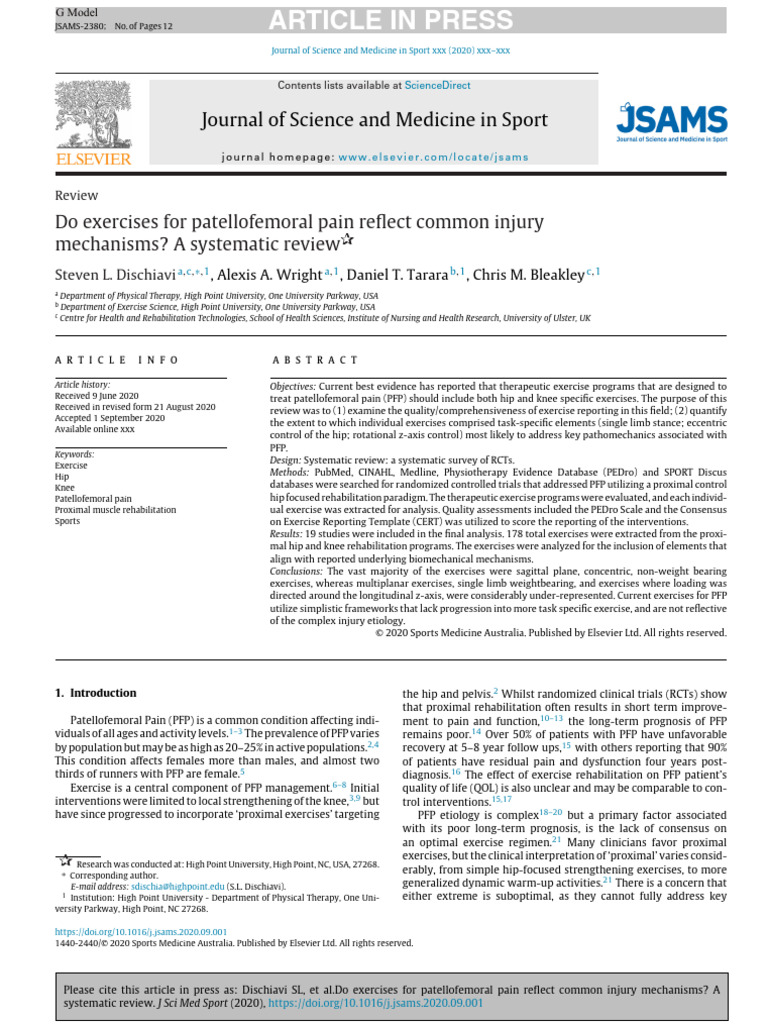 J Jsams 2020 09 001 | PDF | Randomized Controlled Trial | Hip