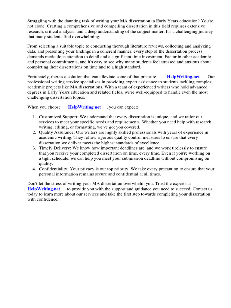 Ma Dissertation Early Years PDF Thesis Preschool