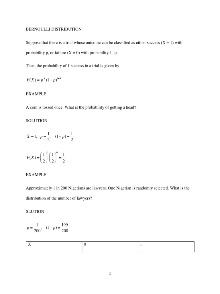 BERNOULLI DISTRIBUTION | PDF | Probability Distribution | Normal ...