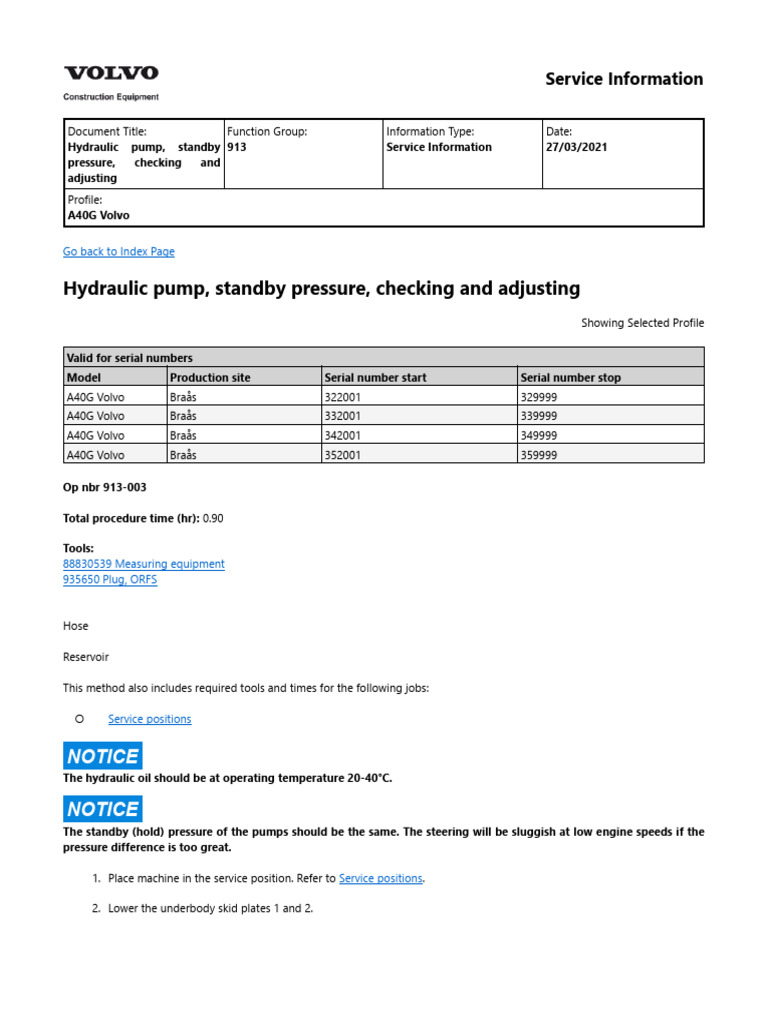 Adjusting Hydraulic Pump Standby Pressure | PDF | Pump | Valve