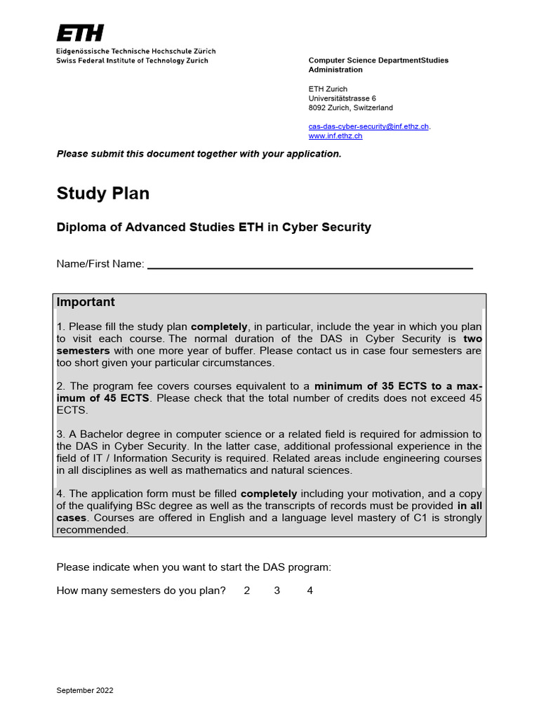 Study Plan for DAS in Cyber Security | PDF | Academic Degree | Computer ...