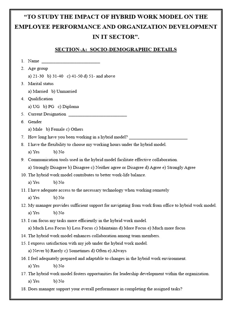 (Final Ques) To Study The Impact of Hybrid Work Model On The Employee ...