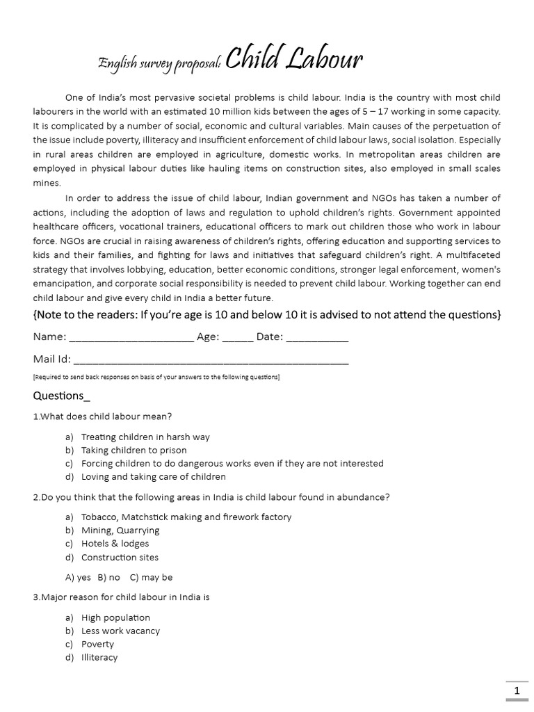 Child Labour in India: Survey Proposal | PDF | Child Labour | Economies
