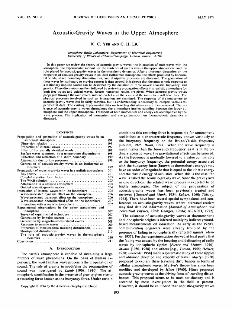 Acoustic-Gravity Waves in The Upper Atmosphere | PDF | Waves | Ionosphere