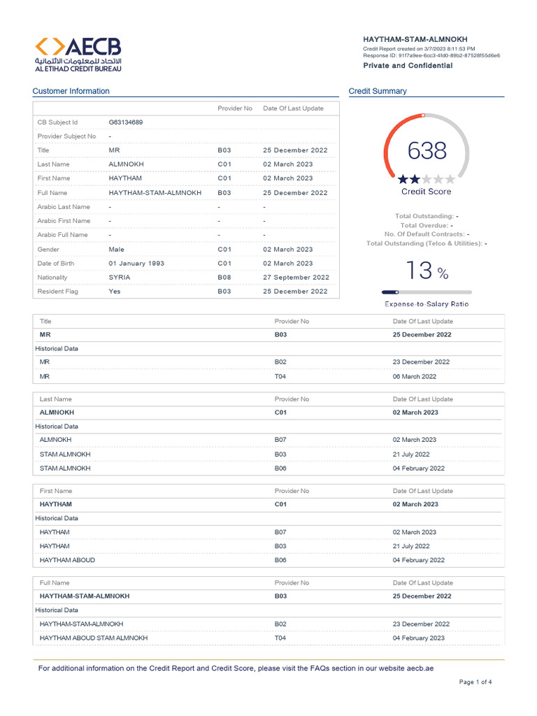 AECB Credit Report Summary for Haytham | PDF | United Arab Emirates | Dubai