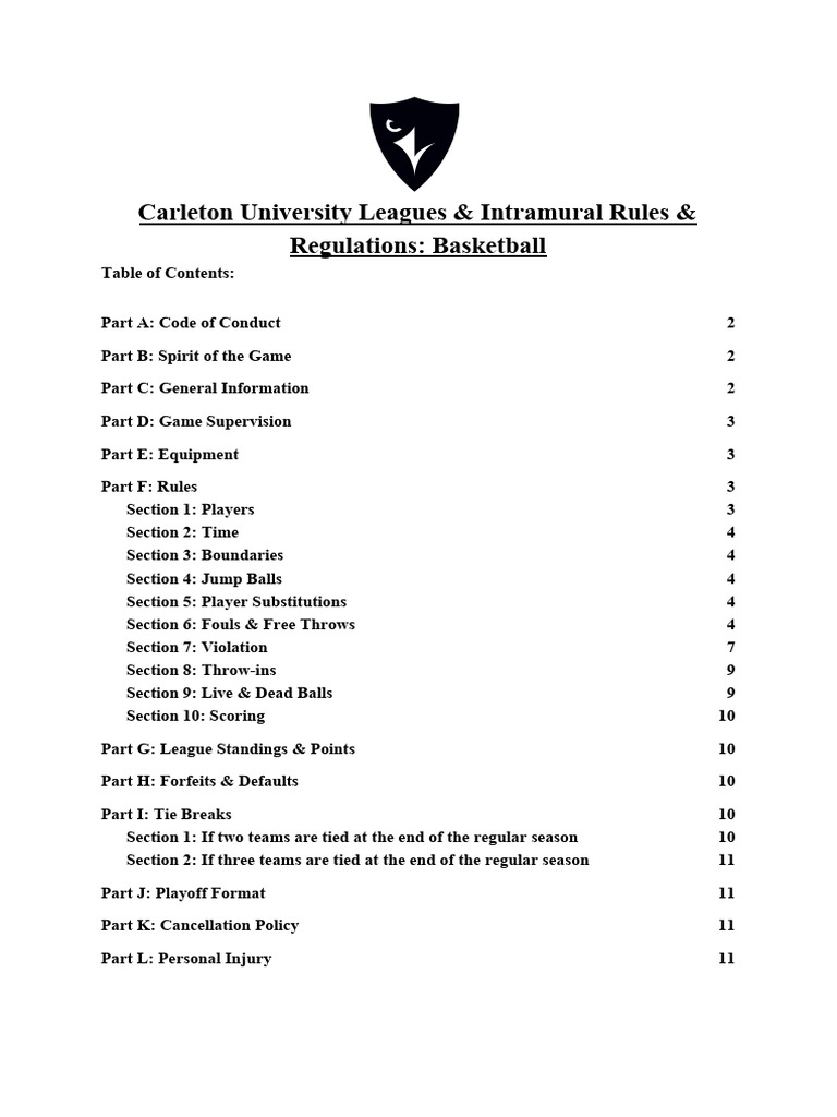 Intramural Adult League Basketball Rules PDF