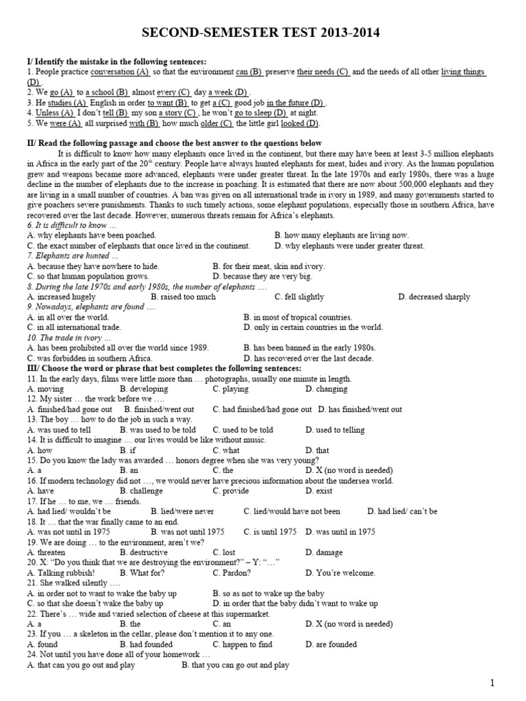 Second-Semester Test 2013-2014 | PDF | Rainforest