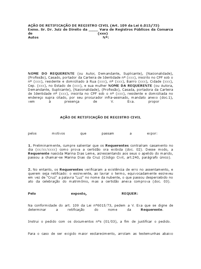 aÇÃo de RetificaÇÃo de Registro Civil y