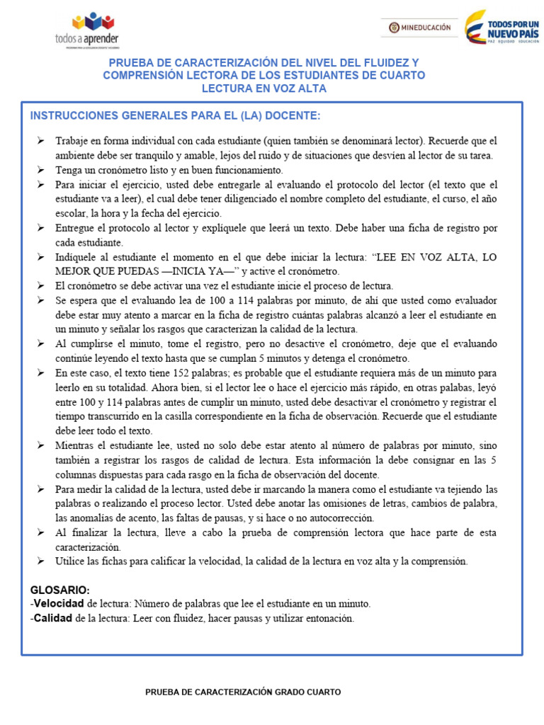 Evaluación de Comprensión Lectora en 4° | PDF | Comprensión lectora ...