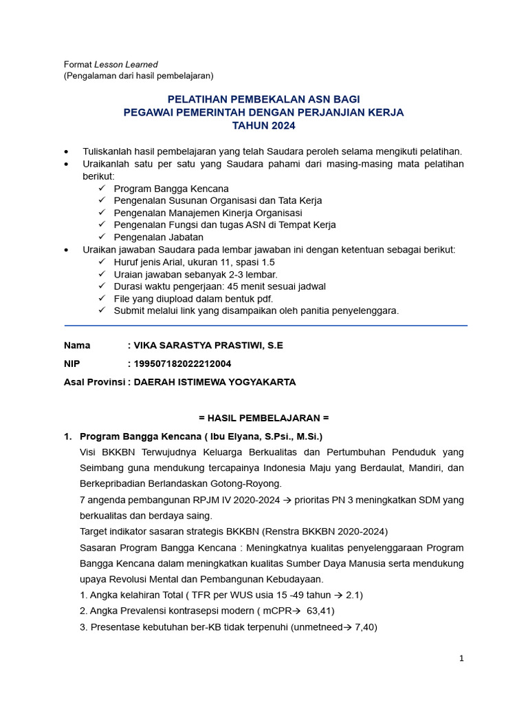 Contoh Lesson Learned Pelatihan ASN | PDF