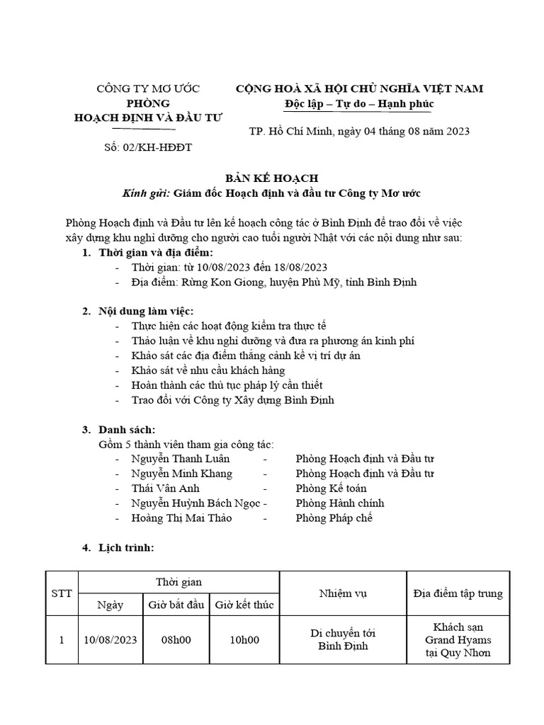 Ban Ke Hoach | PDF