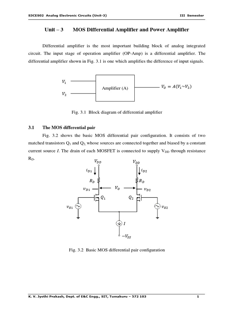 MOS Differential Amplifier Overview | PDF | Amplifier | Mosfet