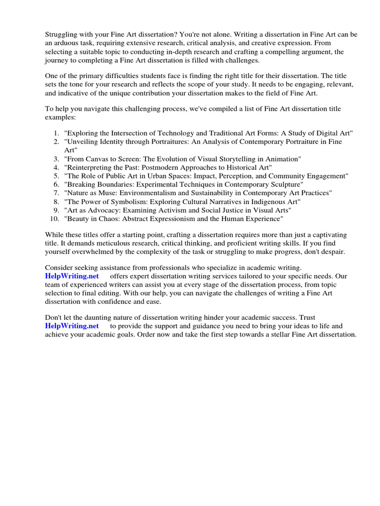 Fine Art Dissertation Title Examples PDF Thesis Fine Art
