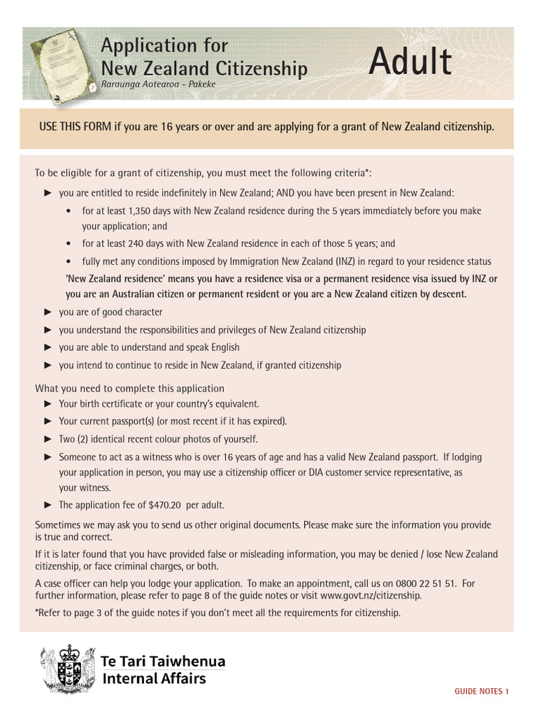 ApplicationforNZcitizenshipadult PDF Oath Of Office Citizenship