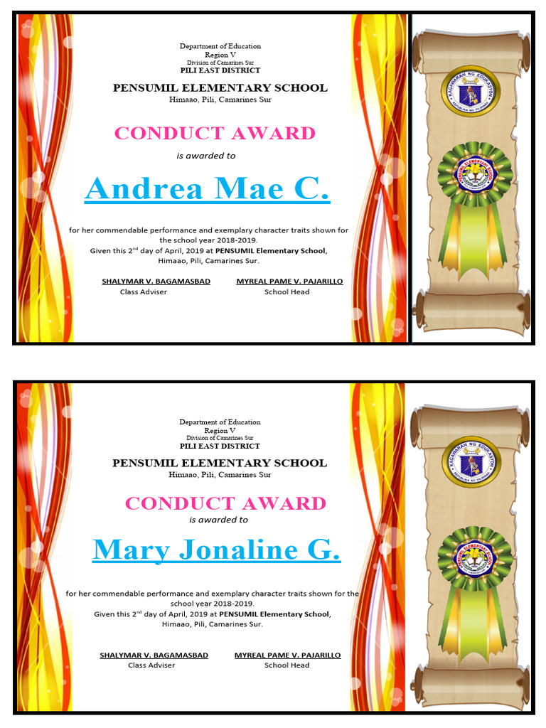 Conduct Awards for Exemplary Students | PDF